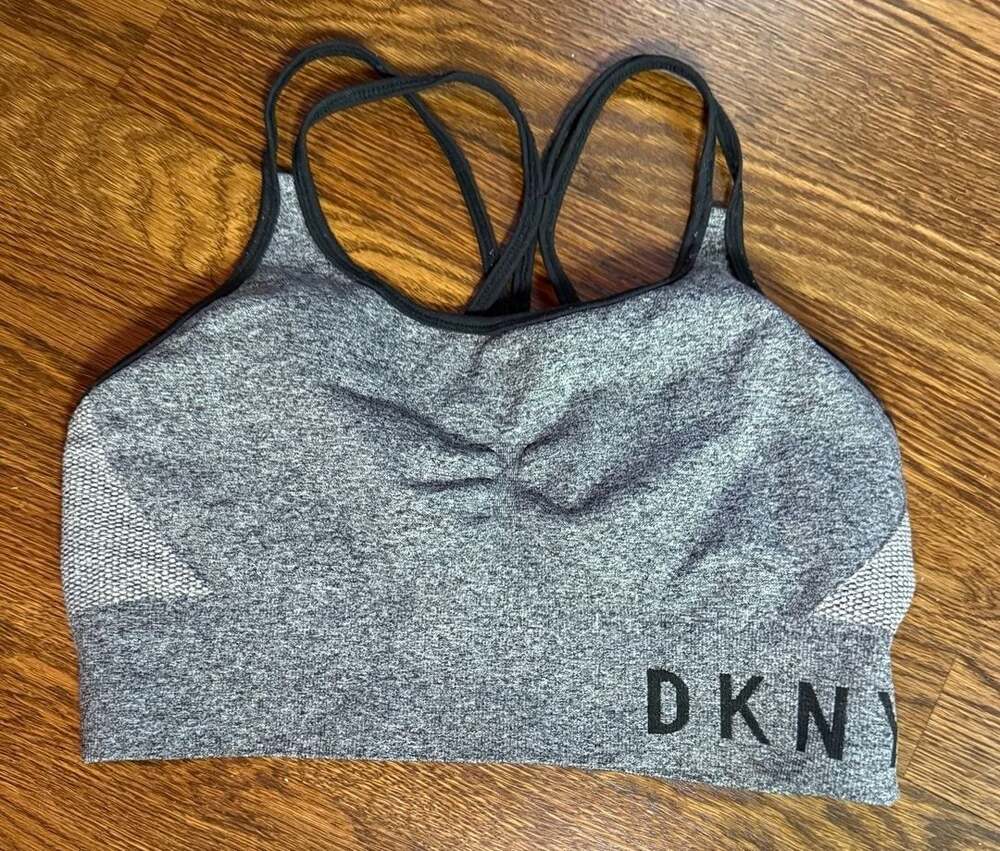 40360 DKNY sports bra heather gray w/black strappy Size Small